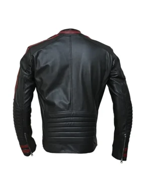 Front view of a tailored N7 leather jacket with a smooth zipper closure.