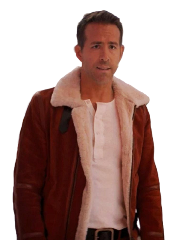Ryan Reynolds Spirited 2022 Clint Briggs Red Shearling Jacket