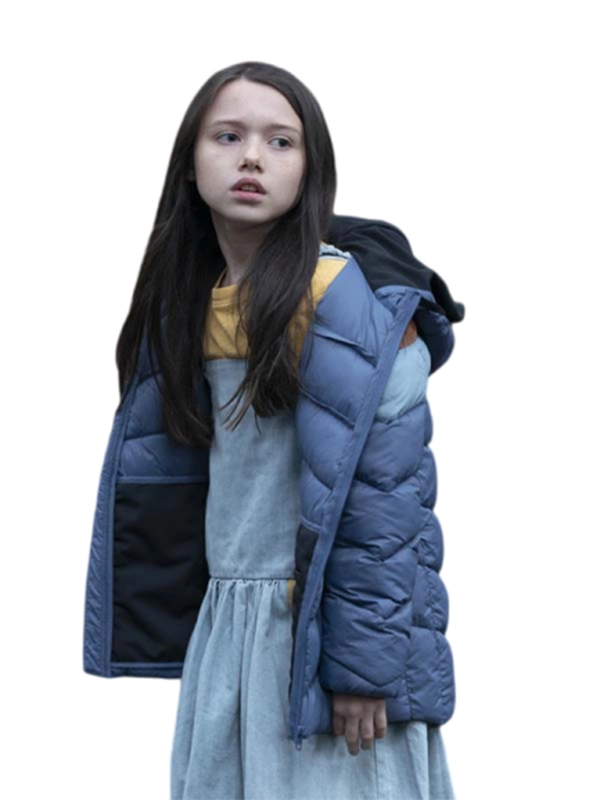 Blue Cady Puffer Jacket from M3GAN 2023 Cady Puffer Jacket, Violet McGraw winter outerwear made with parachute fabric and soft lining from TV Jackets