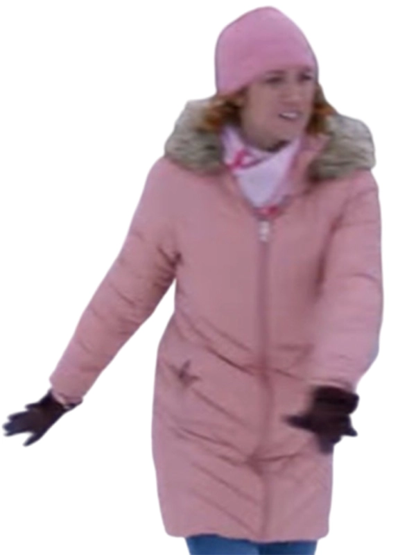 Brittany Snow pink biker jacket in winter style look