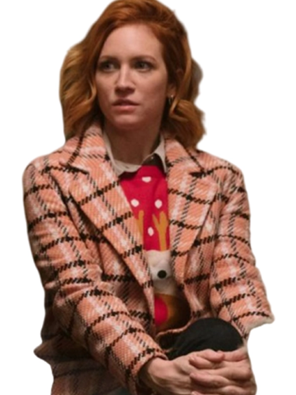 Brittany Snow wearing a stylish pink plaid coat from TV Jackets Brittany Snow Plaid Coat