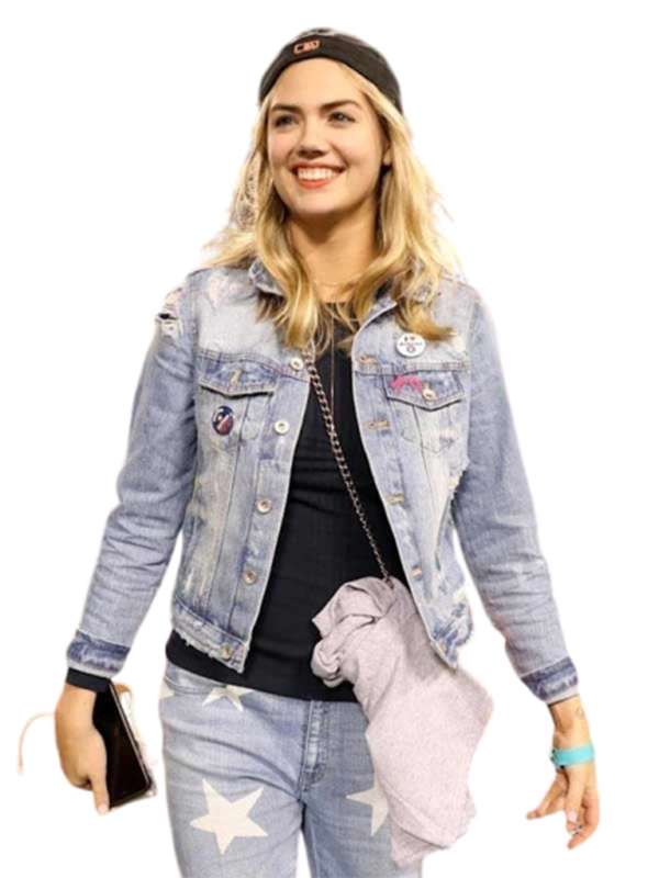 Celebrity Kate Upton blue denim jacket street style