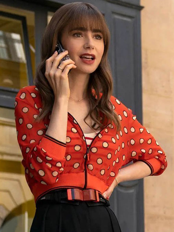 Emily In Paris Season 03 Lily Collins Red Cropped Jacket