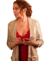 Glamorous Christmas Sequin Blazer for women with golden sparkle