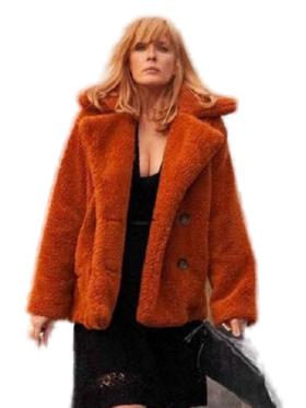 Kelly Reilly Yellowstone Orange Fur Jacket