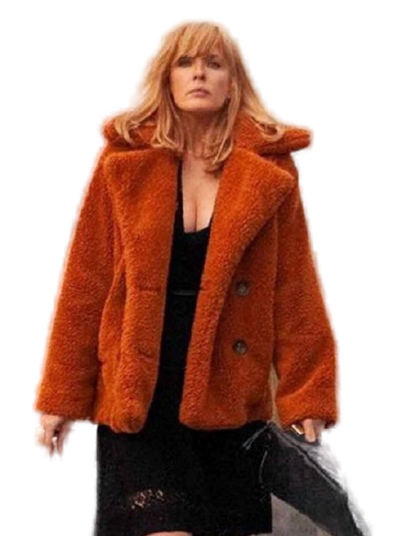 Kelly Reilly Yellowstone Orange Fur Jacket