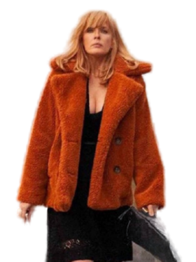 Yellowstone S04 Kelly Reilly Orange Fur Jacket