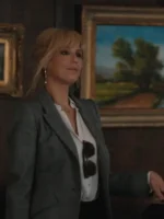 Kelly Reilly styled in Beth Dutton grey blazer from Yellowstone Season 5