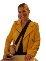 Lopilato Yellow Leather Jacket front view with black outfit