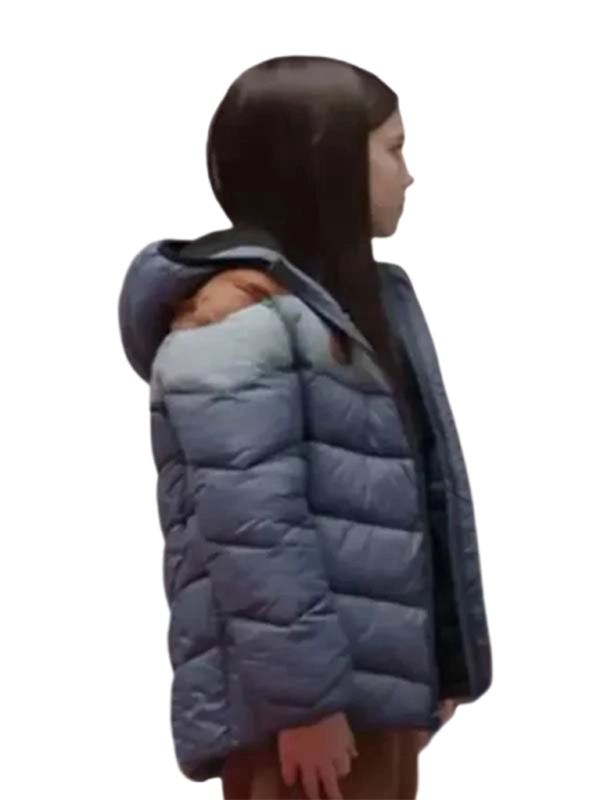 M3GAN 2023 Cady Puffer Jacket in blue color, inspired by Violet McGraw character, stylish winter hooded jacket for girls from TV Jackets