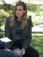 Michaela stone manifest coat inspired by her TV series character, designed in grey color for a chic everyday outfit.