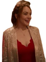 Shiny gold sequin Christmas blazer outfit for festive fashion