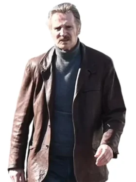 Thug Liam Neeson Leather Jacket front view brown outfit