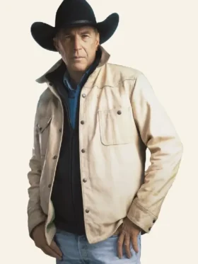 John Dutton Yellowstone S05 Kevin Costner Cream Leather Jacket