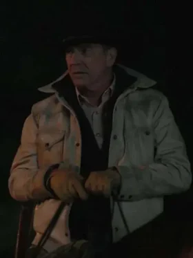 John Dutton Yellowstone S05 Kevin Costner Cream Leather Jacket