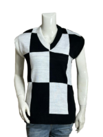 A front view of the Wednesday Addams Sweater Vest with a classic pattern.