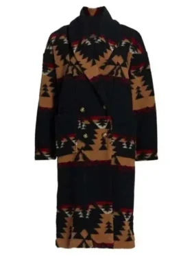 Kelly Reilly Yellowstone Beth Dutton Black Printed Wool Coat