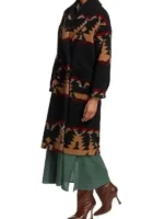 Kelly Reilly Yellowstone Beth Dutton Black Printed Wool Coat