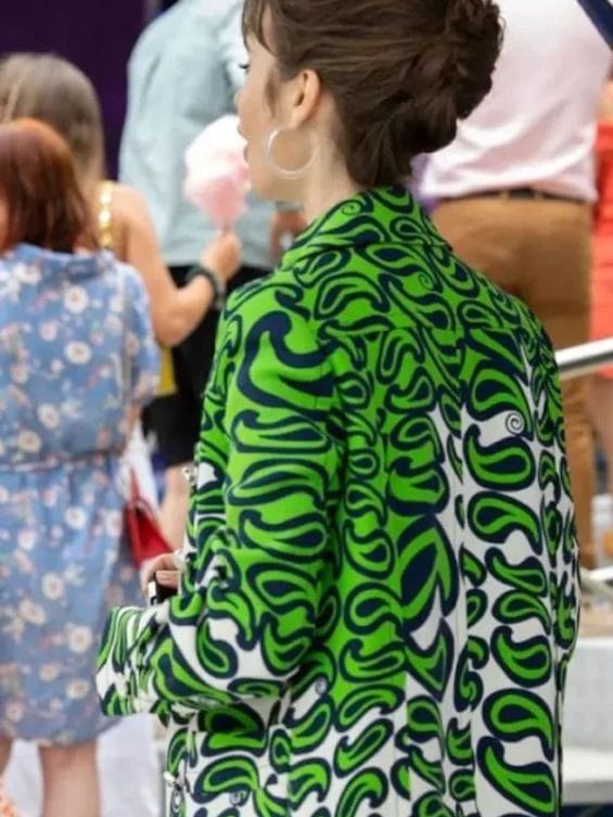 Emily in Paris S03 Lily Collins Green Printed Coat
