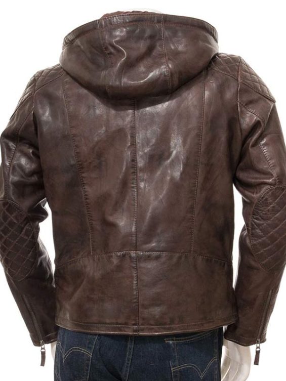 Mens Brown Hooded Leather Jacket