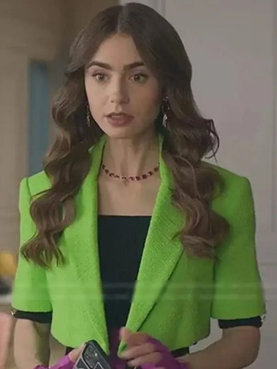 Emily in Paris S02 Lily Collins Green Cropped Blazer