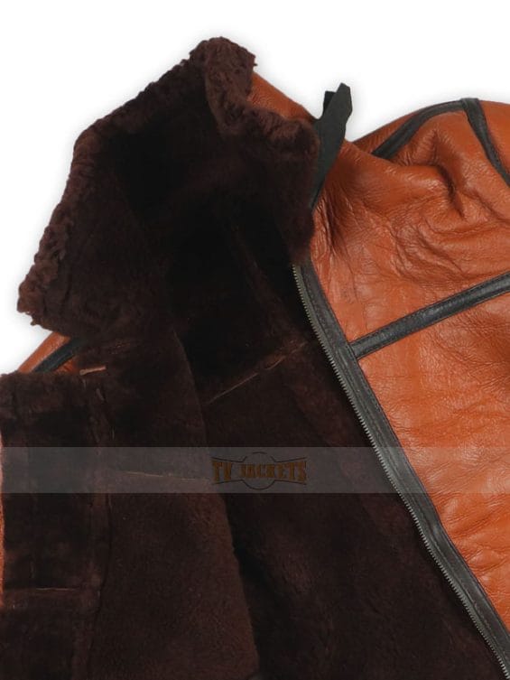 Men B3 Bomber RAF Aviator Shearling Fur Brown Jacket