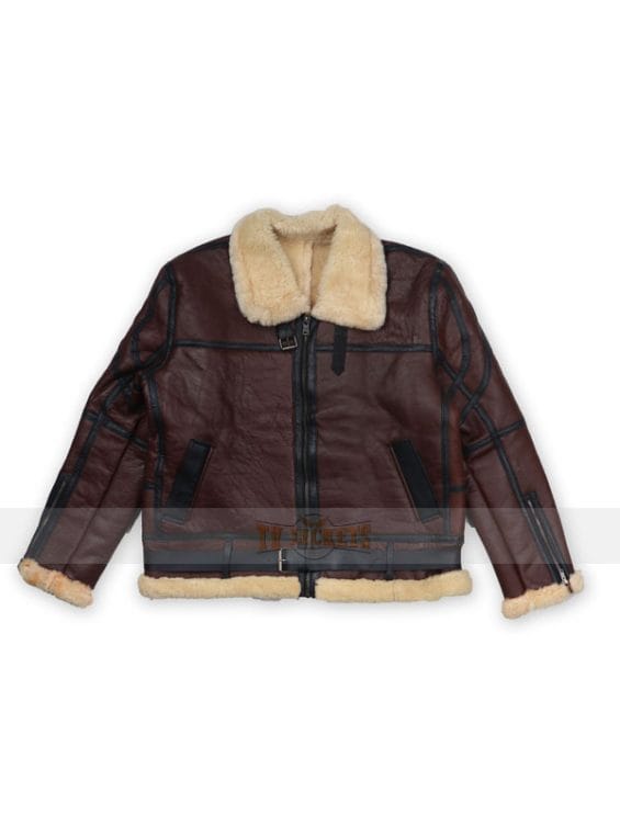 Men Shearling Brown Bomber Leather Jacket