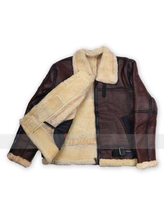 Men Shearling Brown Bomber Leather Jacket