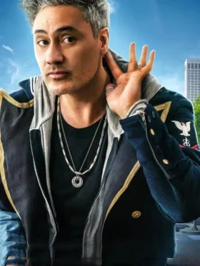 Front view of Taika Waititi Coat featuring structured shoulders and high-quality fabric