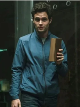 Penn Badgley Goldberg Blue Cotton Jacket