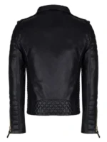 Men’s black leather biker jacket with classic zipper detailing