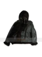 Classic Bomber Black Shearling Hooded Jacket