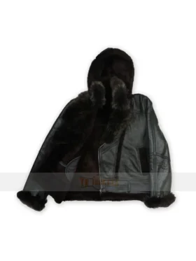 Classic Bomber Black Shearling Hooded Jacket