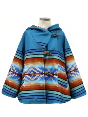 Kelly Reilly Yellowstone Season 03 Beth Dutton Blanket Blue Coat Hooded Overcoat