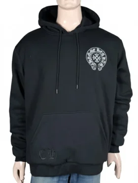 Front view of a black Chrome Hearts New York Exclusive Hoodie showing the detailed graphic on the back.