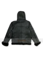 Classic Bomber Black Shearling Hooded Jacket