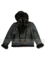 Classic Bomber Black Shearling Hooded Jacket