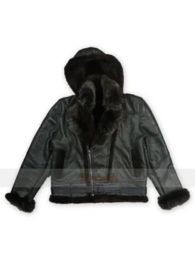 Classic Bomber Black Shearling Hooded Jacket