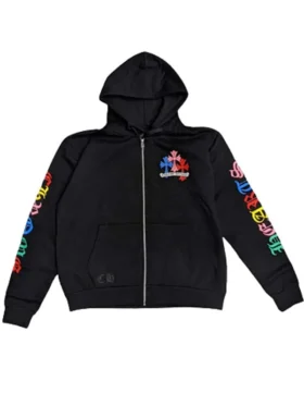 Multi Color Cross Cemetery Hoodie in black with vibrant multicolor cross design