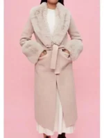 Elegant fur trim long coat from The Recruit worn by Max Meladze, perfect for stylish winter looks.