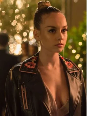 Embroidered Cropped Biker Jacket