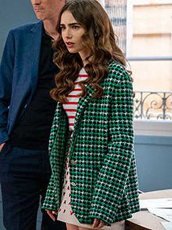 Emily In Paris S02 Emily Cooper Green Houndstooth Blazer