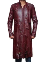 Star-Lord wearing a long red leather coat in Guardians of the Galaxy Vol