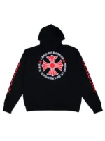 Chrome Hearts Made In Hollywood Plus Cross Black Hoodie back view highlighting the signature scroll logo and cross motifs.