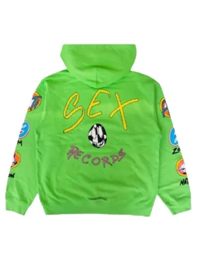 Hearts Matty Boy Sex Records Green Hoodie with bold graphic design