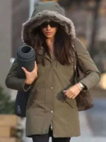 Meghan Markle spotted in her green hooded parka with fur trim, blending warmth and chic street style