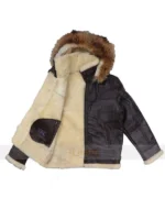 Men Dark Brown Hooded Real Racoon Fur Jacket