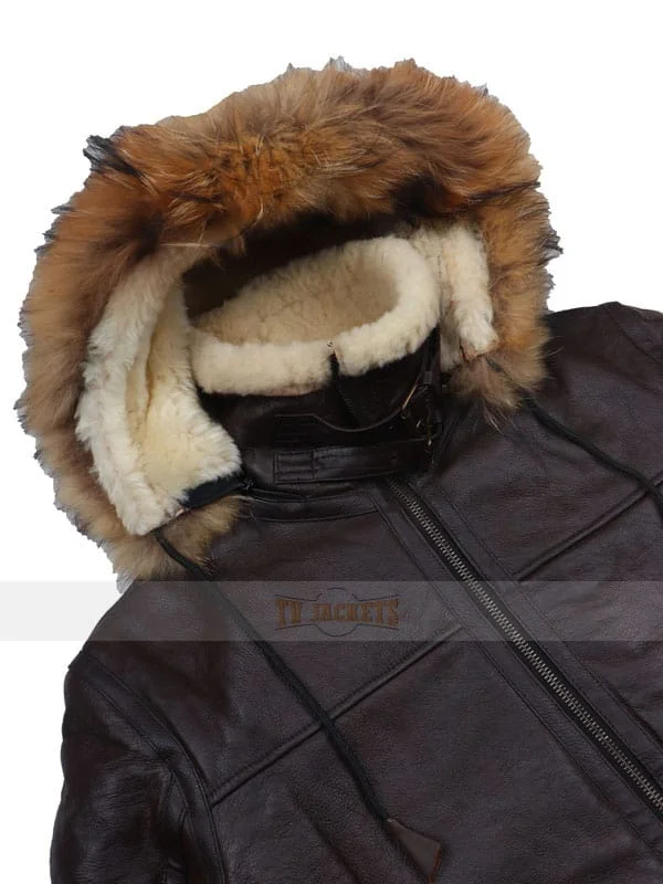 Men Dark Brown Hooded Real Racoon Fur Jacket