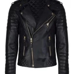 Men’s Black Leather Biker Jacket Image