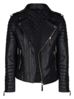 Stylish men’s black leather biker jacket with durable construction
